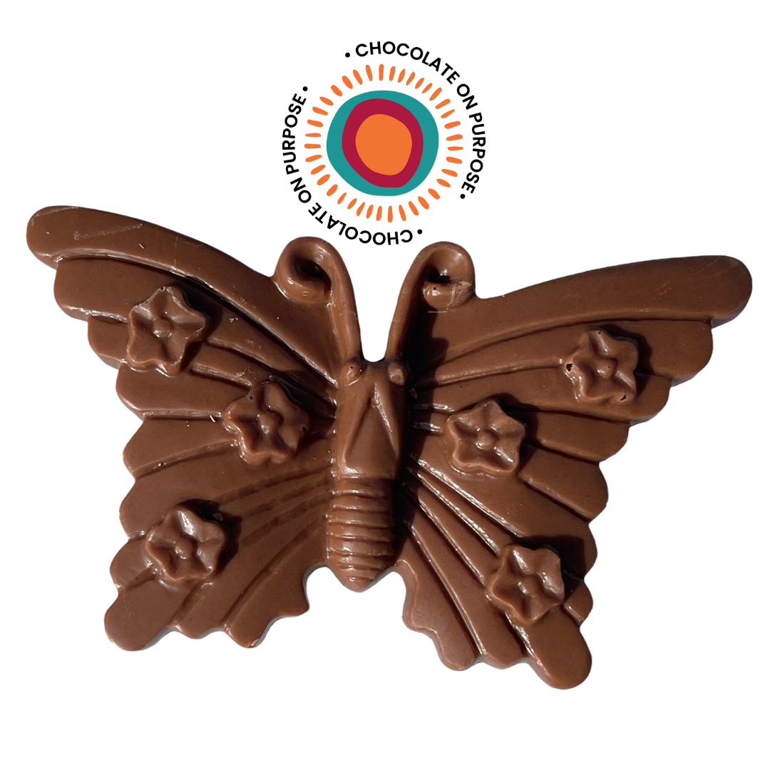 Milk chocolate Budyabudya butterfly with Daguba riberry - NAIDOC 2025 Wiradyuri-made First Nations chocolate