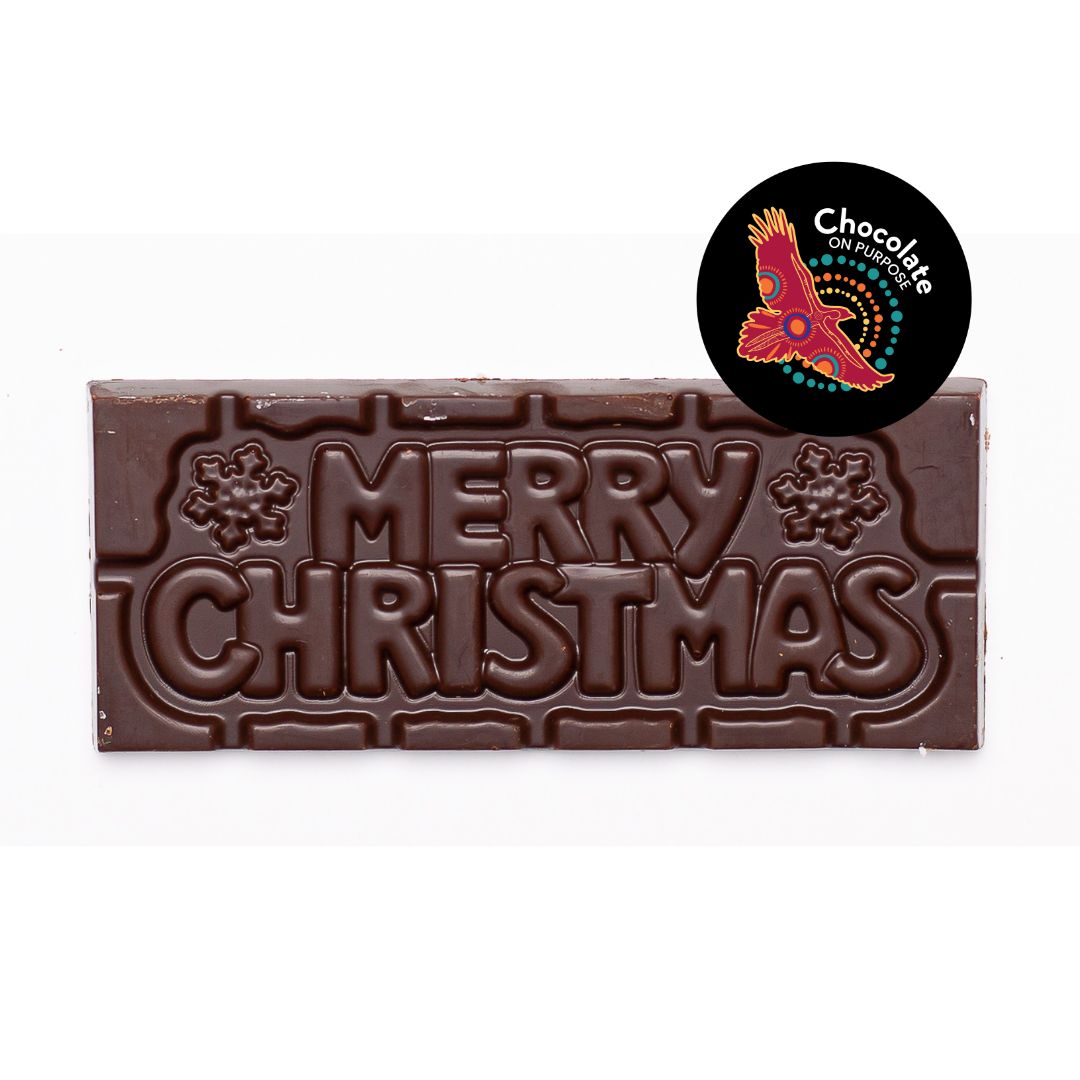 Chocolate On Purpose 'Merry Christmas' Chocolate Bar- Dark Chocolate with Gulalung (Finger Lime) and Chocolate On Purpose Logo