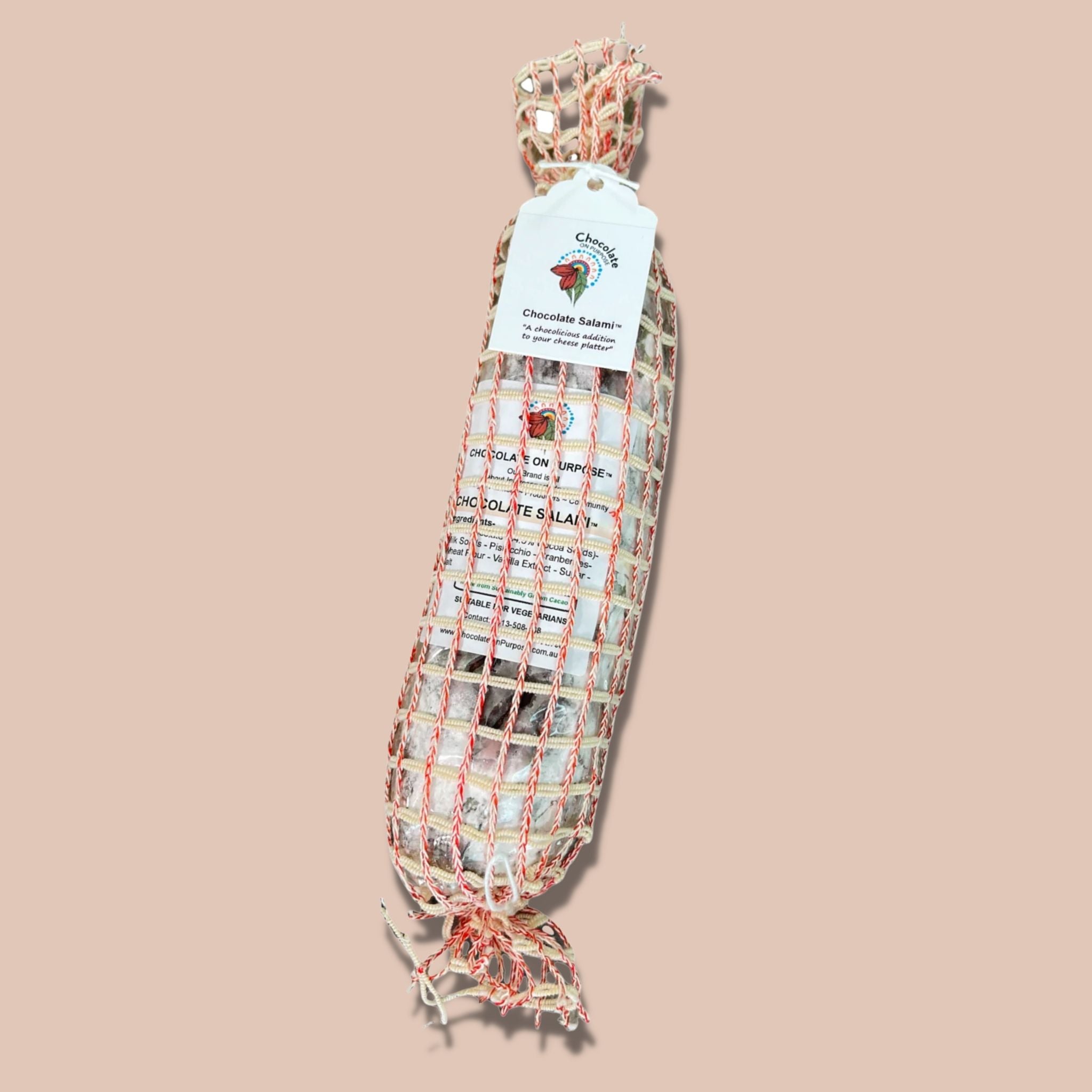 Chocolate Salami on beige background