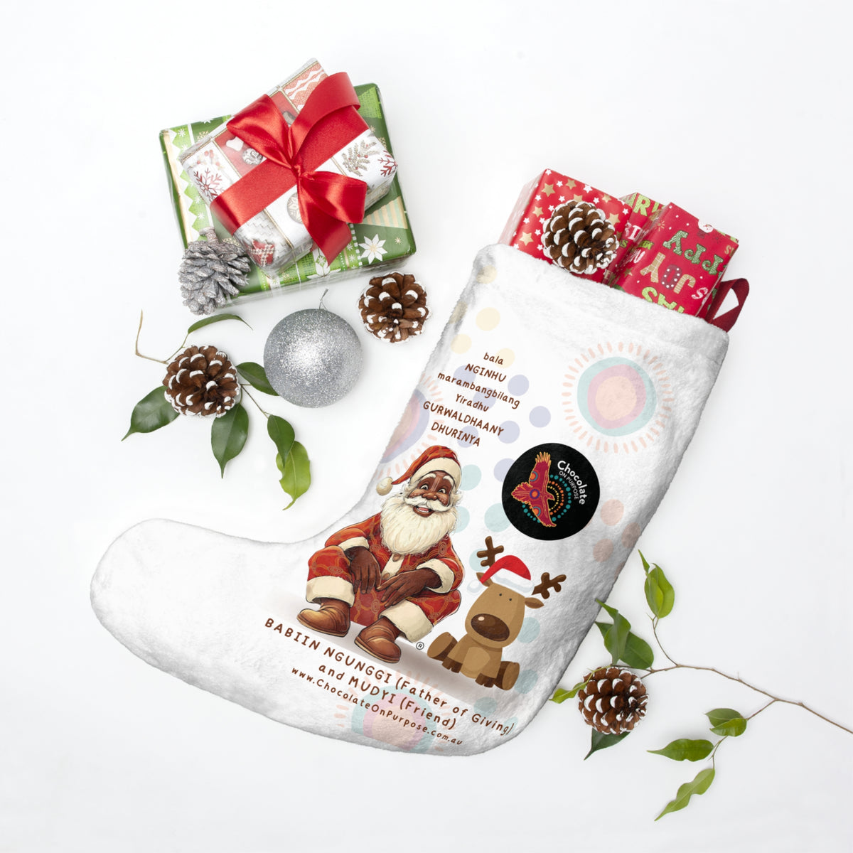 Personalised Indigenous Christmas Stocking – Blak Santa Design | Aboriginal-Owned