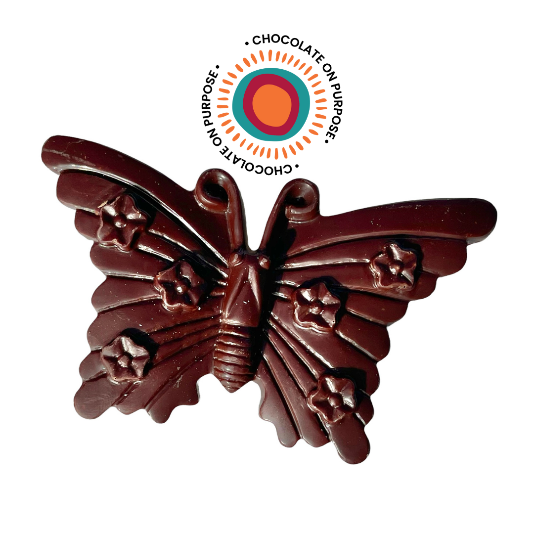 Dark chocolate Budyabudya butterfly with Gulalung finger lime - NAIDOC 2025 bush food chocolate by Chocolate On Purpose
