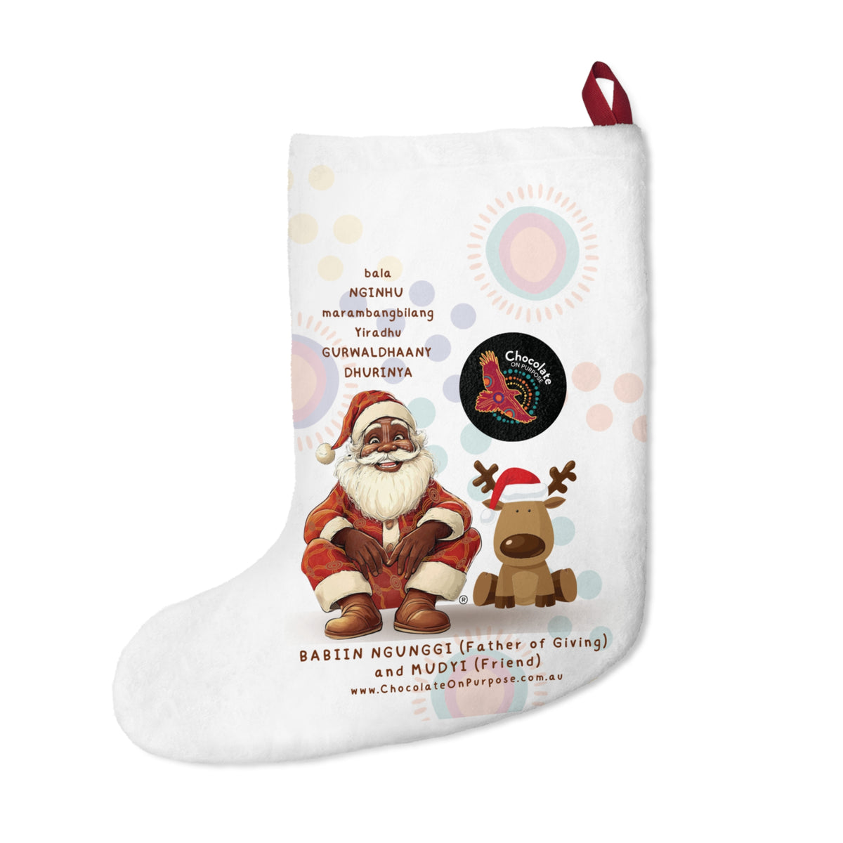 Personalised Indigenous Christmas Stocking – Blak Santa Design | Aboriginal-Owned