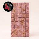 Warruyarra (to count in Wiradjuri language) white chocolate advent calendar bar with Ooray (Davidson Plum), 24 numbered windows with gold lustre. Chocolate On Purpose logo of Eagle, with Spirit within.