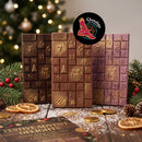 Warruyarra (to count in Wiradjuri language) chocolate advent calendar bars in dark chocolate with Gulalung (finger lime), milk chocolate with Munthari (muntrie berry) and white chocolate with Ooray (Davidson plum), 24 numbered windows with gold lustre, Christmas setting. Chocolate On Purpose logo of Eagle, with Spirit within.