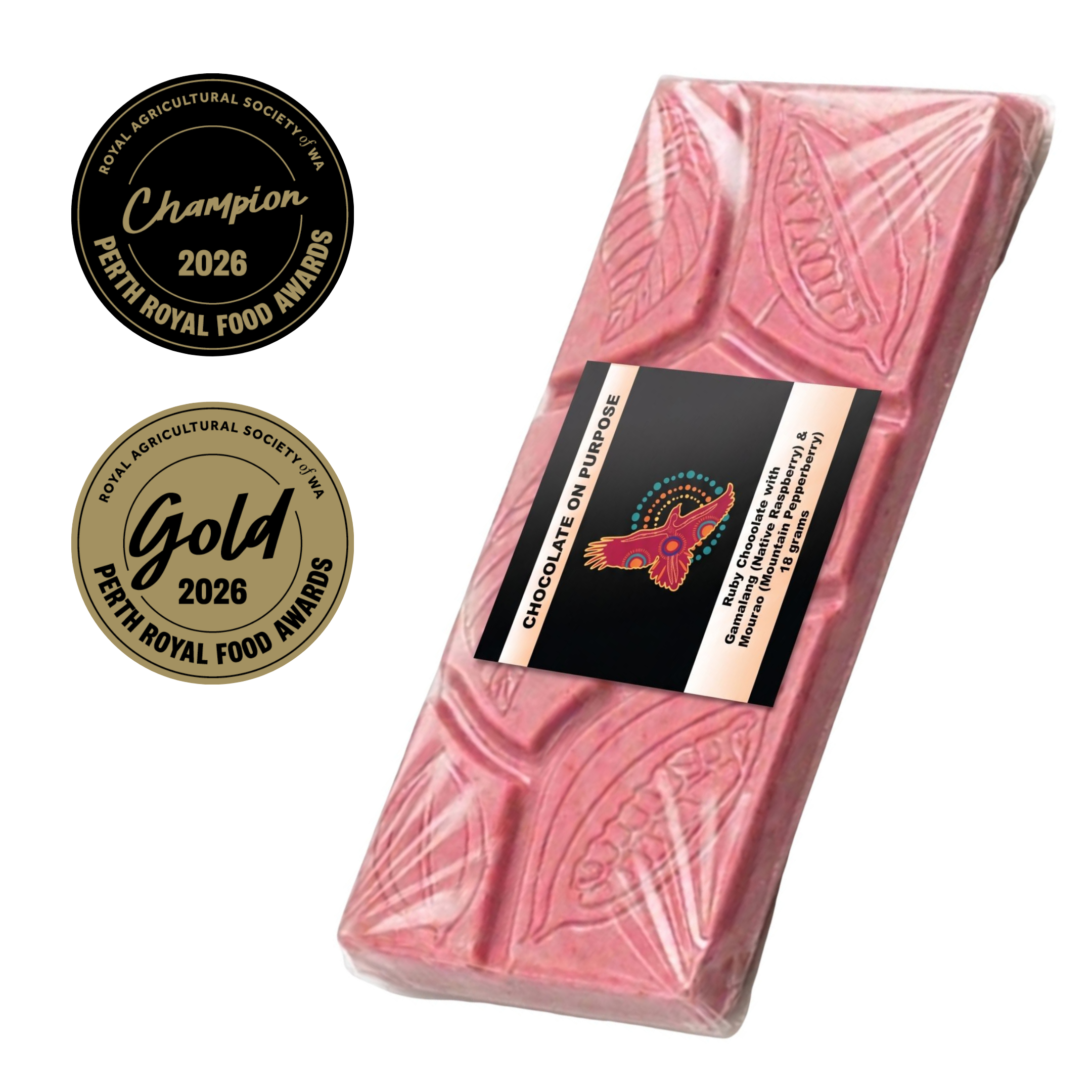 Gwimarra — Ruby Chocolate Bar with Gamalang (Native Raspberry) & Mourao (Mountain Pepperberry)