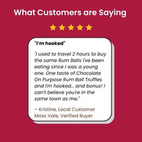 Five-star customer review for Chocolate On Purpose Rum Ball Truffles from Kristine, local customer in Moss Vale