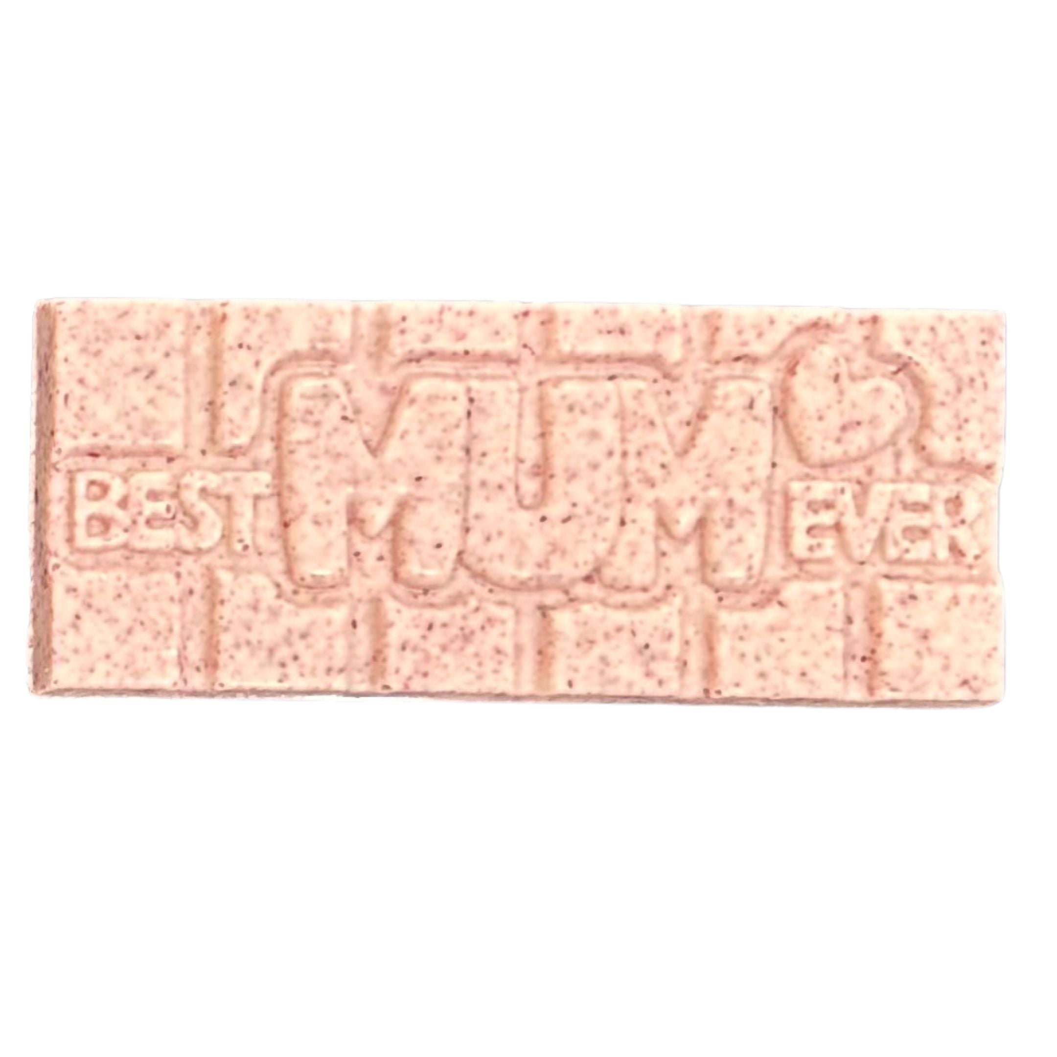 Chocolate On Purpose White Chocolate with Ooray (Davidson Plum) Mother's Day chocolate bar embossed with message, 