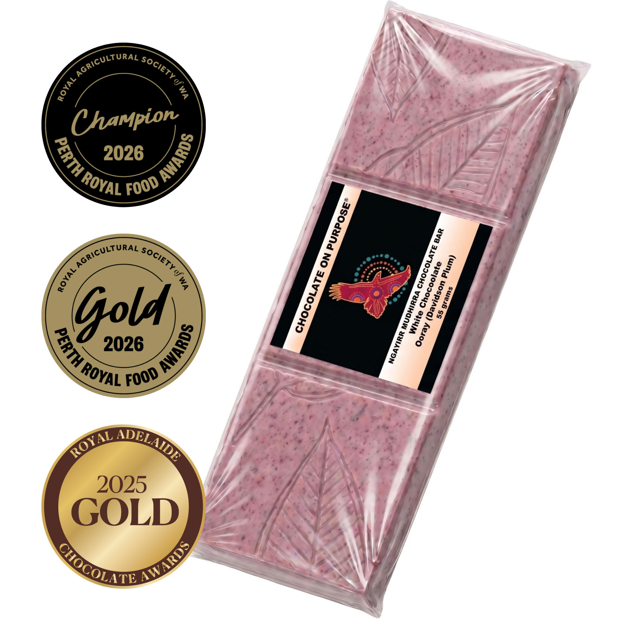 Ngayirr Mudhirra — White Chocolate Bar with Ooray (Davidson Plum)
