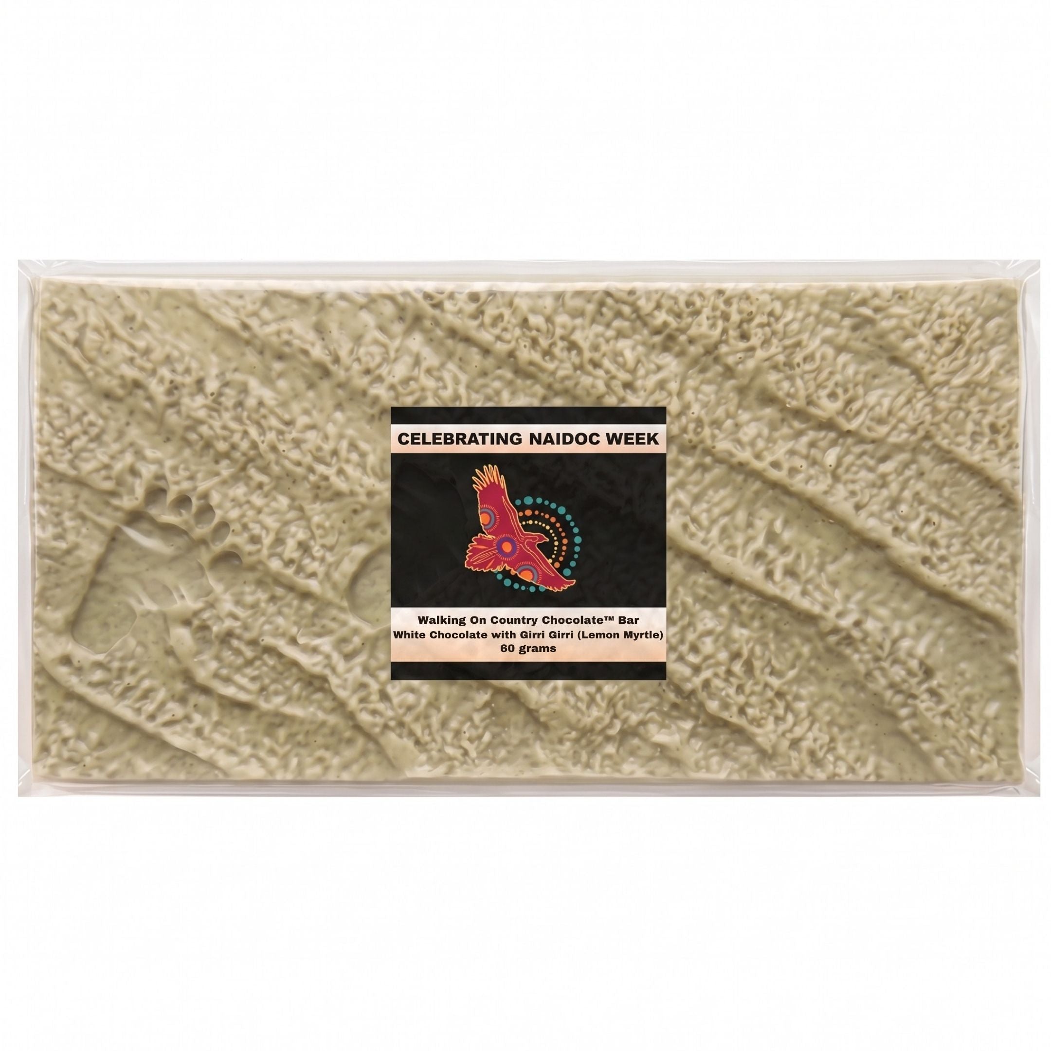 Walking On Country white chocolate bar with Girri Girri lemon myrtle - Chocolate On Purpose NAIDOC 2026